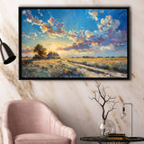 Painting Pastel Clouds Over The Backyard Sunset Oil Painting, Floating Frame, Framed Canvas Print Wall Art