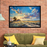 Painting Pastel Clouds Over The Backyard Sunset Oil Painting, Painting Art, Framed Art Print Wall Art Home Decor