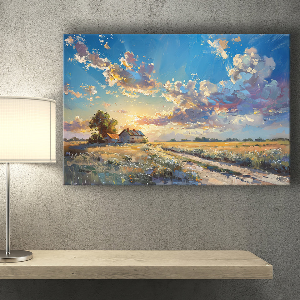 Painting Pastel Clouds Over The Backyard Sunset Oil Painting, Art Print, Canvas Print Wall Art Home Decor