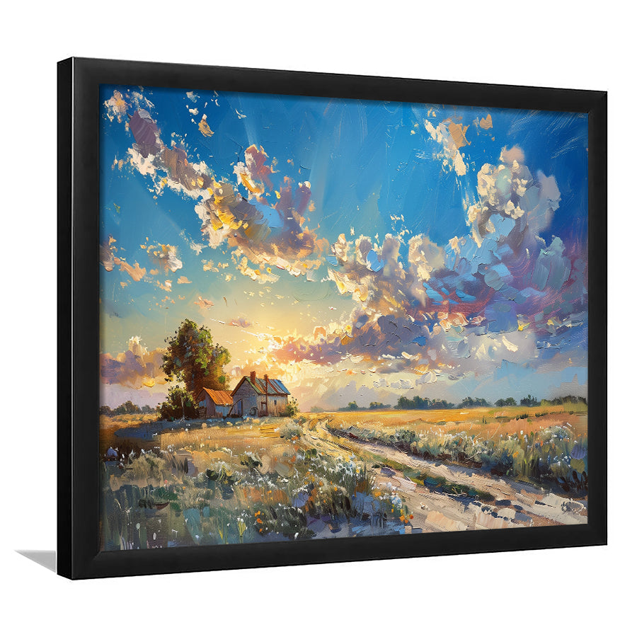 Painting Pastel Clouds Over The Backyard Sunset Oil Painting, Painting Art, Framed Art Print Wall Art Home Decor