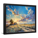 Painting Pastel Clouds Over The Backyard Sunset Oil Painting, Painting Art, Framed Art Print Wall Art Home Decor