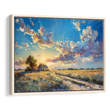 Painting Pastel Clouds Over The Backyard Sunset Oil Painting, Floating Frame, Framed Canvas Print Wall Art