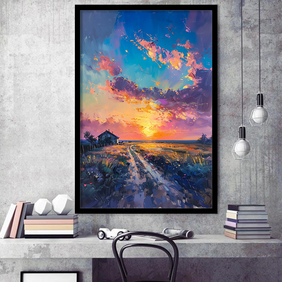 Painting Pastel Clouds Over The Backyard, Framed Art Prints Wall Art Decor, Framed Picture Print