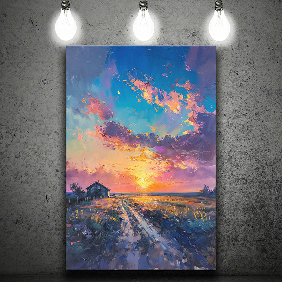 Painting Pastel Clouds Over The Backyard, Canvas Prints Wall Art Decor, Painting Canvas
