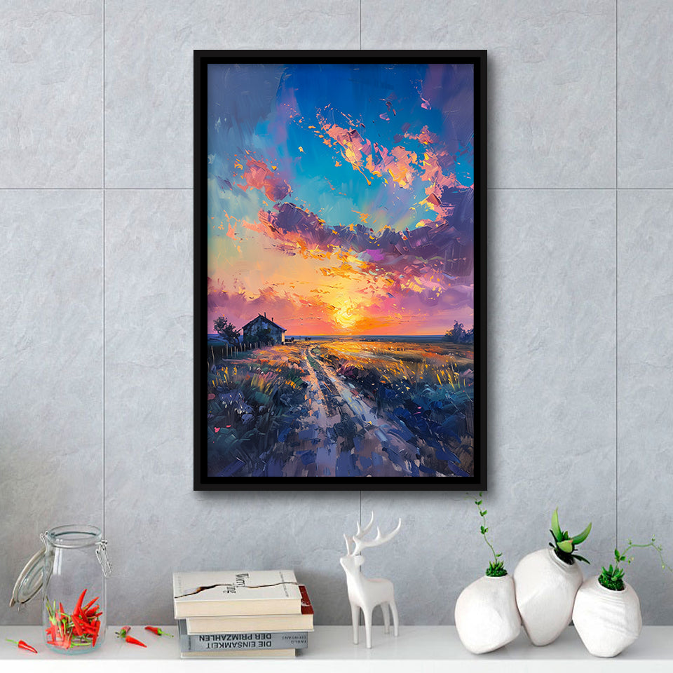 Painting Pastel Clouds Over The Backyard, Framed Canvas Prints Wall Art Decor, Floating Frame