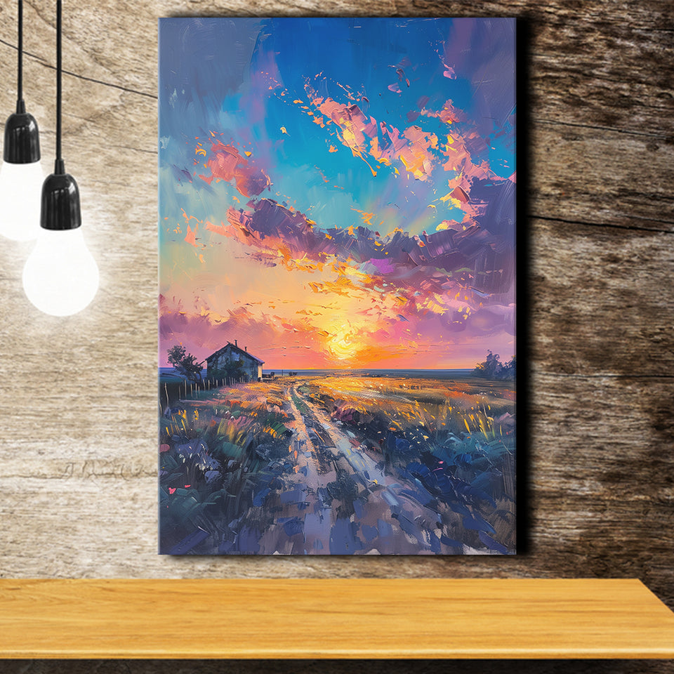 Painting Pastel Clouds Over The Backyard, Canvas Prints Wall Art Decor, Painting Canvas