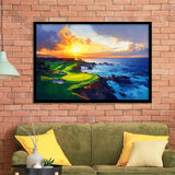 Painting Pebble Beach Golf Links Aerial Hole 7 In Sunset V1, Golf Art, Gift for him, Framed Art Prints Wall Decor