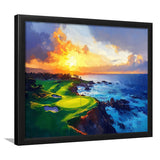 Painting Pebble Beach Golf Links Aerial Hole 7 In Sunset V1, Golf Art, Gift for him, Framed Art Prints Wall Decor