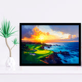 Painting Pebble Beach Golf Links Aerial Hole 7 In Sunset V1, Golf Art, Gift for him, Framed Art Prints Wall Decor