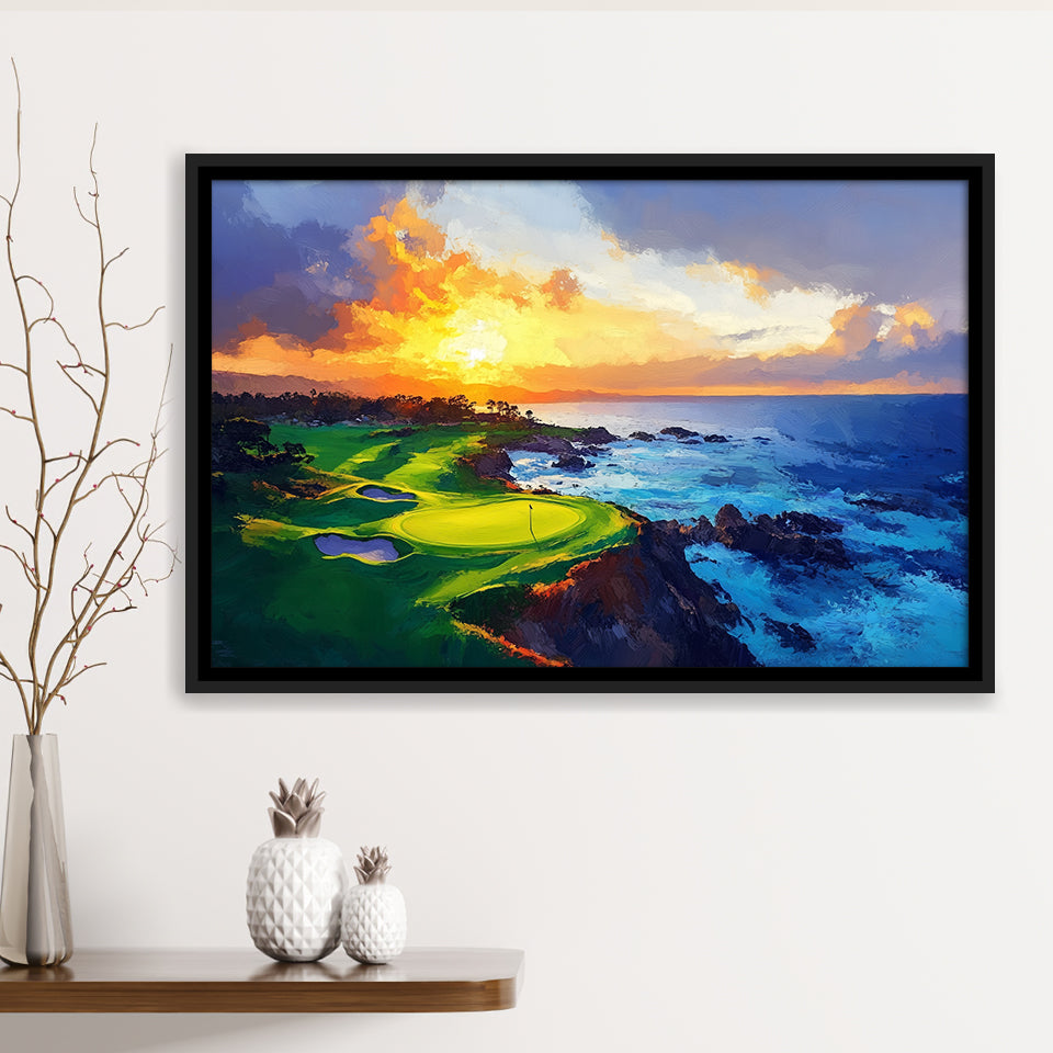 Painting Pebble Beach Golf Links Hole 7 In Sunset, Golf Art Print, Gift for him, Framed Canvas Prints Wall Art