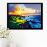 Painting Pebble Beach Golf Links Hole 7 In Sunset, Golf Art Print, Gift for him, Framed Canvas Prints Wall Art
