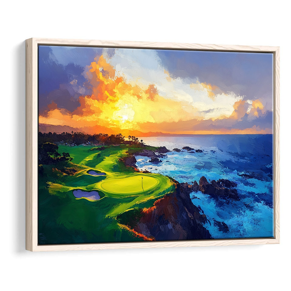 Painting Pebble Beach Golf Links Hole 7 In Sunset, Golf Art Print, Gift for him, Framed Canvas Prints Wall Art