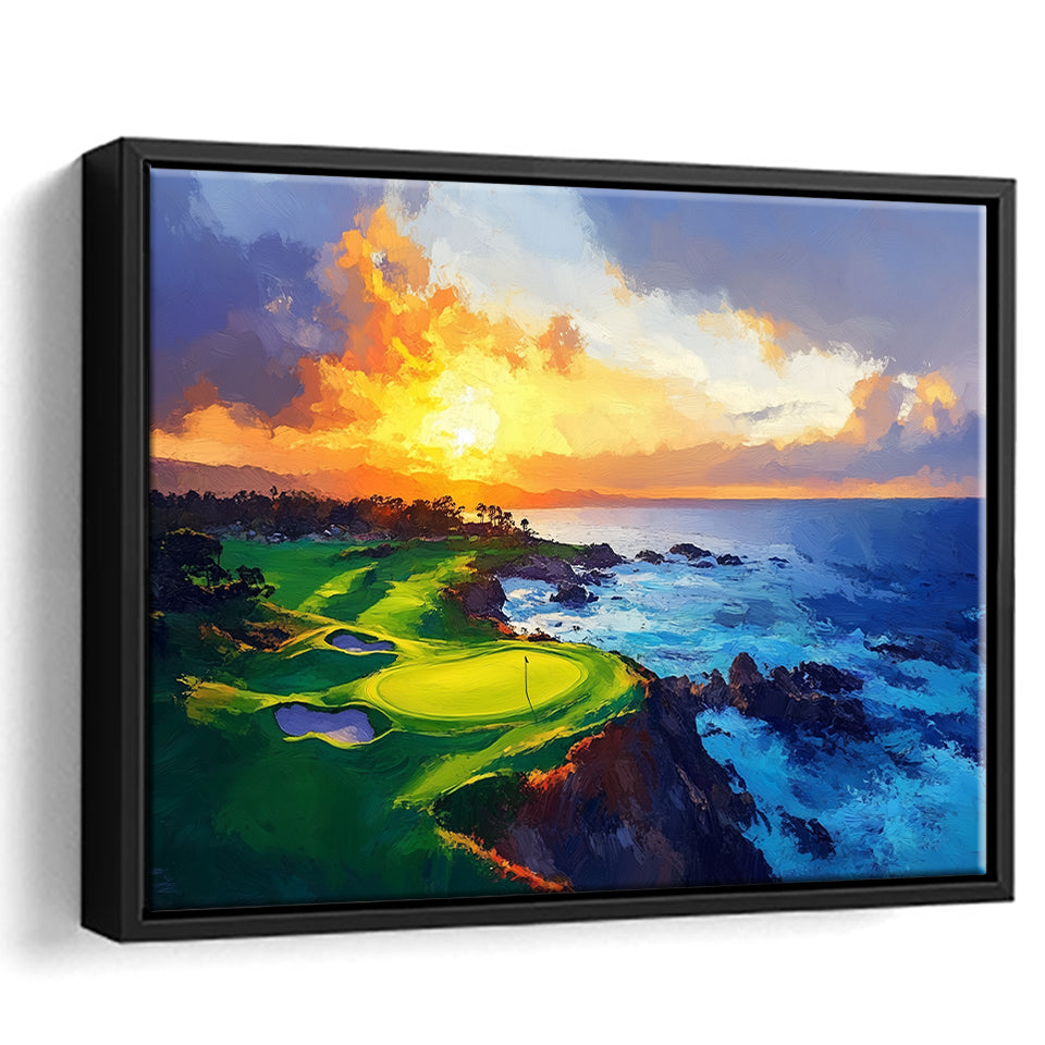 Painting Pebble Beach Golf Links Hole 7 In Sunset, Golf Art Print, Gift for him, Framed Canvas Prints Wall Art