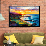 Painting Pebble Beach Golf Links Aerial In Sunset V2, Golf Art, Gift for him, Framed Art Prints Wall Decor