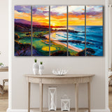 Painting Pebble Beach Golf Links Aerial In Sunset V2, Golf Art Print, Extra Large 5 Panel, Canvas Prints Wall Art