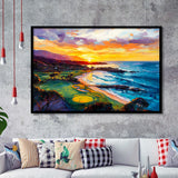 Painting Pebble Beach Golf Links Aerial In Sunset V2, Golf Art, Gift for him, Framed Art Prints Wall Decor