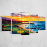 Painting Pebble Beach Golf Links Aerial In Sunset V2, Golf Art Print, Mixed 5 Panel, Canvas Prints Wall Art