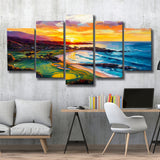 Painting Pebble Beach Golf Links Aerial In Sunset V2, Golf Art Print, Mixed 5 Panel, Canvas Prints Wall Art