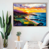 Painting Pebble Beach Golf Links Aerial In Sunset V2, Golf Art Print, Gift for him, Framed Canvas Prints Wall Art