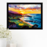 Painting Pebble Beach Golf Links Aerial In Sunset V2, Golf Art Print, Gift for him, Framed Canvas Prints Wall Art