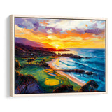 Painting Pebble Beach Golf Links Aerial In Sunset V2, Golf Art Print, Gift for him, Framed Canvas Prints Wall Art