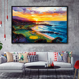 Painting Pebble Beach Golf Links Aerial In Sunset V2, Golf Art Print, Gift for him, Framed Canvas Prints Wall Art