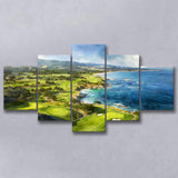 Painting Pebble Beach Golf Links Aerial Watercolor, Mixed 5 Panel Canvas Print Wall Art Home Decor, Large Canvas Painting