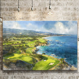Painting Pebble Beach Golf Links Aerial Watercolor, Canvas Print Wall Art Home Decor, Painting Canvas Art Print