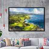 Painting Pebble Beach Golf Links Aerial Watercolor, Framed Art Print Wall Decor, Picture Framed Painting Art