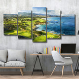 Painting Pebble Beach Golf Links Aerial Watercolor, Mixed 5 Panel Canvas Print Wall Art Home Decor, Large Canvas Painting