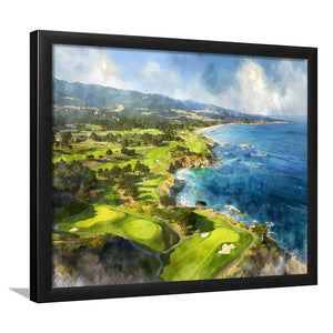 Painting Pebble Beach Golf Links Aerial Watercolor, Framed Art Print Wall Decor, Picture Framed Painting Art