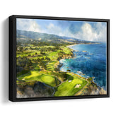 Painting Pebble Beach Golf Links Aerial Watercolor, Framed Canvas Print Wall Art Decor, Floating Frame Painting Canvas