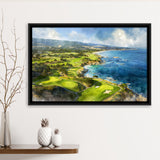 Painting Pebble Beach Golf Links Aerial Watercolor, Framed Canvas Print Wall Art Decor, Floating Frame Painting Canvas