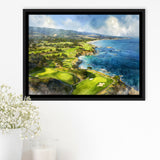 Painting Pebble Beach Golf Links Aerial Watercolor, Framed Canvas Print Wall Art Decor, Floating Frame Painting Canvas