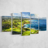 Painting Pebble Beach Golf Links Aerial Watercolor, Mixed 5 Panel Canvas Print Wall Art Home Decor, Large Canvas Painting