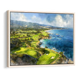 Painting Pebble Beach Golf Links Aerial Watercolor, Framed Canvas Print Wall Art Decor, Floating Frame Painting Canvas