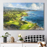Painting Pebble Beach Golf Links Aerial Watercolor, Canvas Print Wall Art Home Decor, Painting Canvas Art Print