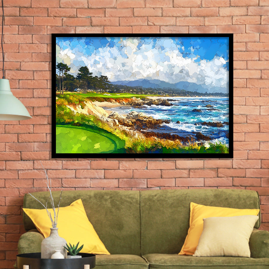 Painting Pebble Beach Golf Links Arrowhead Point, Golf Art, Gift for him, Framed Art Prints Wall Decor