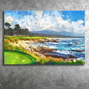 Painting Pebble Beach Golf Links Arrowhead Point, Golf Art Print, Gift for him, Canvas Prints Wall Art