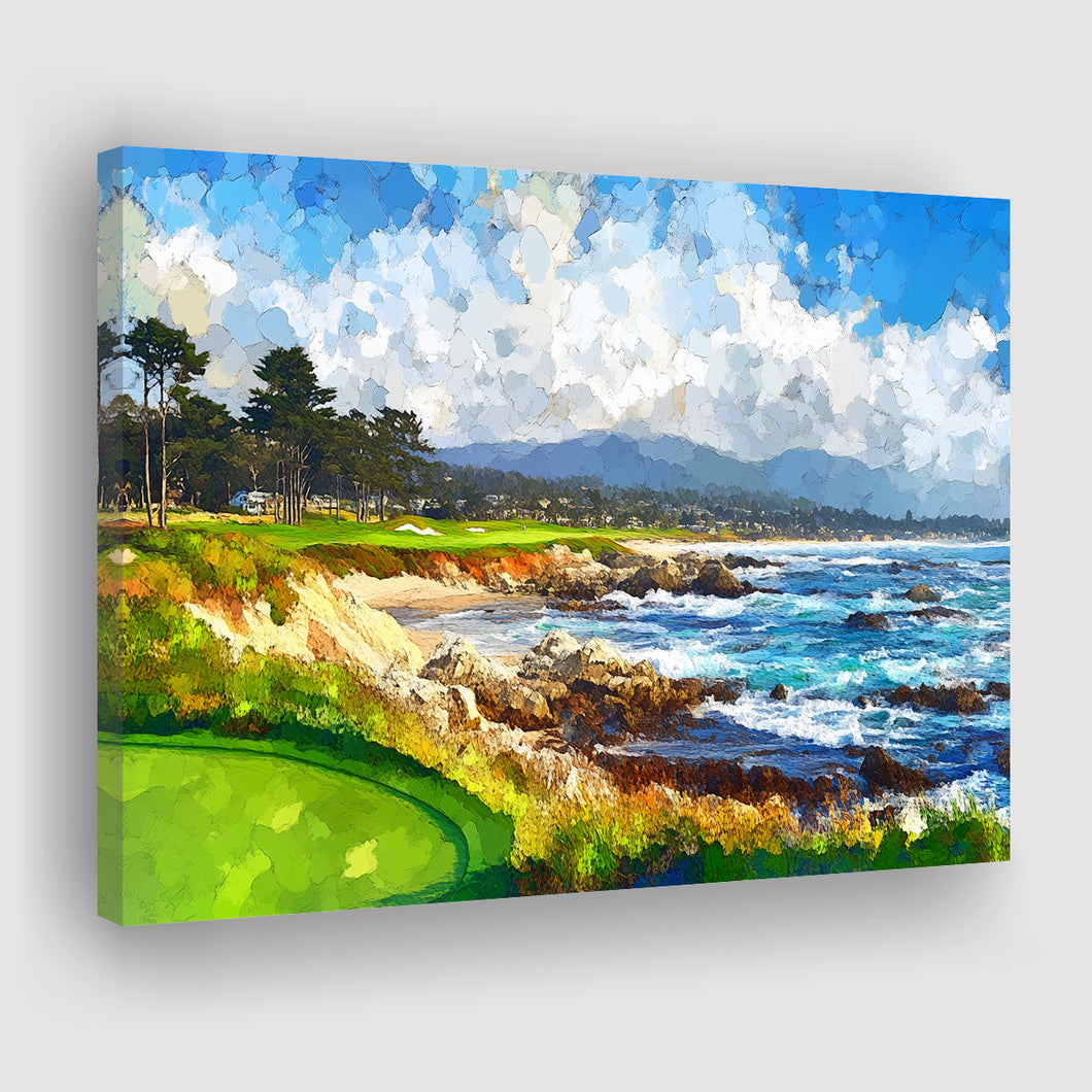 Painting Pebble Beach Golf Links Arrowhead Point, Golf Art Print, Gift for him, Canvas Prints Wall Art