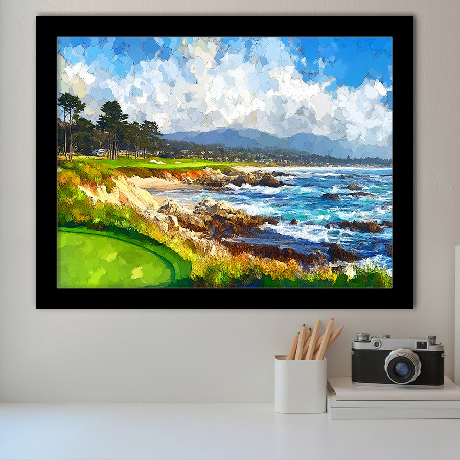 Painting Pebble Beach Golf Links Arrowhead Point, Golf Art, Gift for him, Framed Art Prints Wall Decor