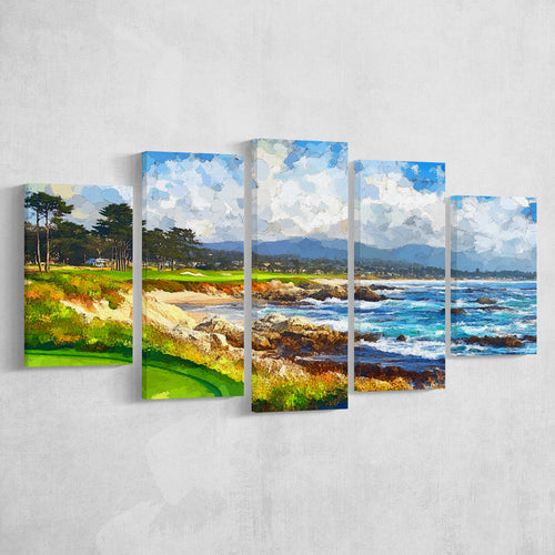 Painting Pebble Beach Golf Links Arrowhead Point, Golf Art Print, Mixed 5 Panel, Canvas Prints Wall Art