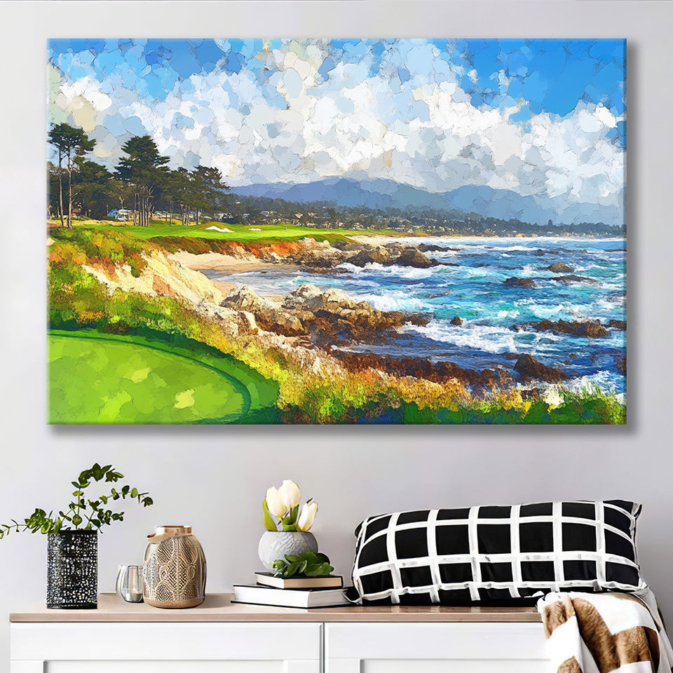 Painting Pebble Beach Golf Links Arrowhead Point, Golf Art Print, Gift for him, Canvas Prints Wall Art