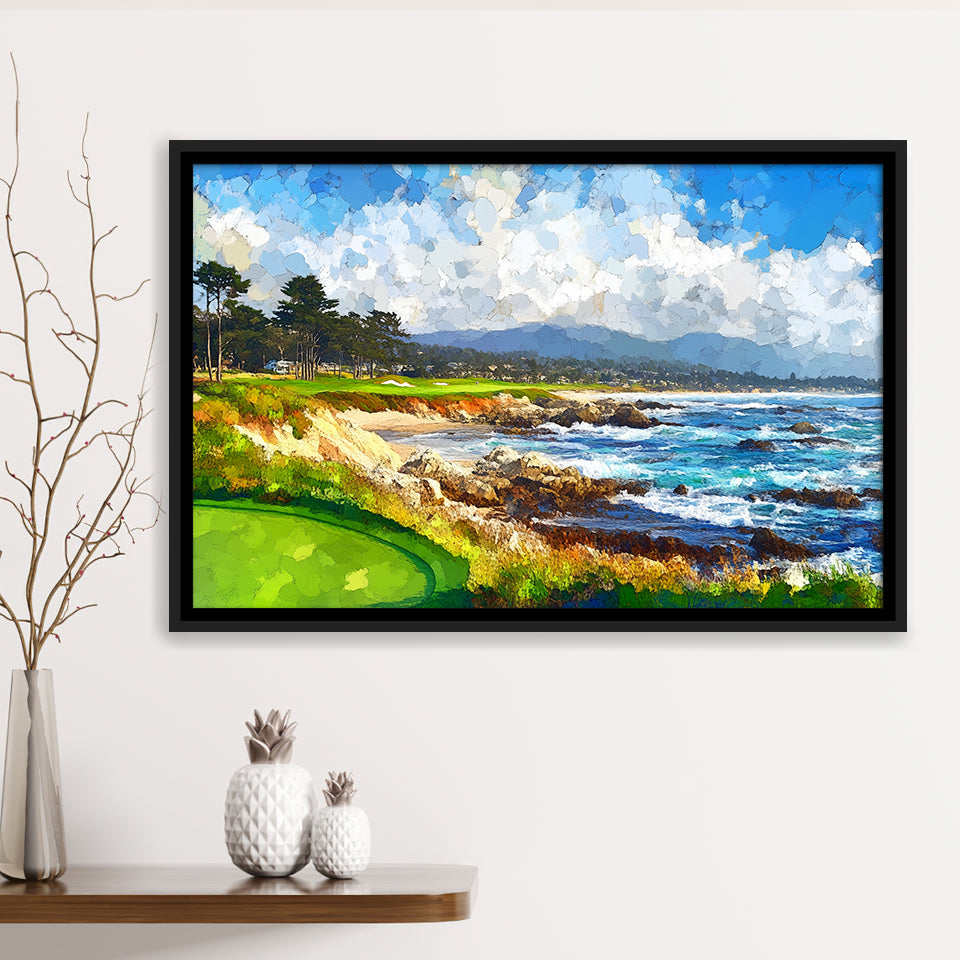 Painting Pebble Beach Golf Links Arrowhead Point, Golf Art Print, Gift for him, Framed Canvas Prints Wall Art