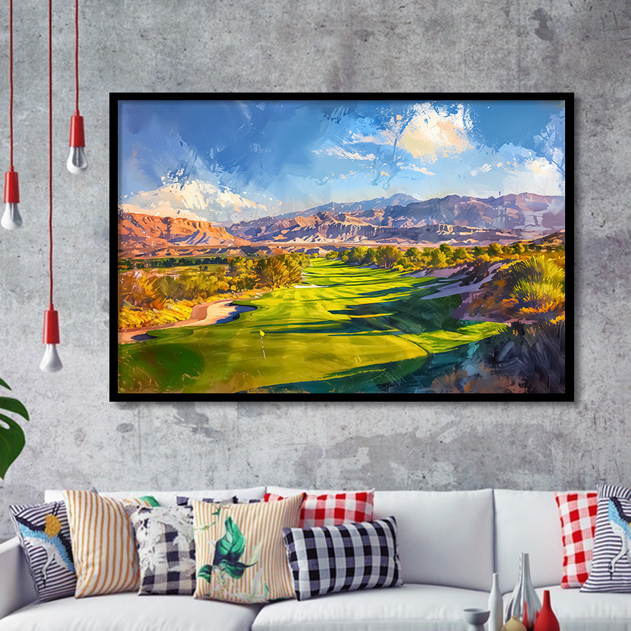Painting Shadow Creek Golf Club Hole 18, Golf Art, Gift for him, Framed Art Prints Wall Decor