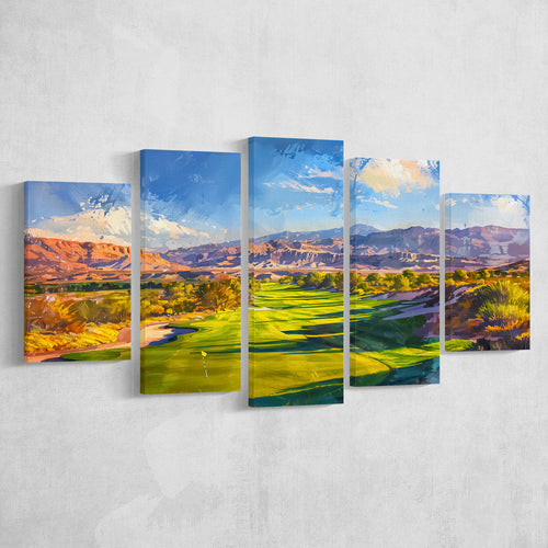 Painting Shadow Creek Golf Club Hole 18, Golf Art Print, Mixed 5 Panel, Canvas Prints Wall Art