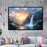 Painting Sunrise Waterfall In The Forest, Painting Art, Framed Art Print Wall Art Home Decor