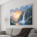 Painting Sunrise Waterfall In The Forest, Art Print, Canvas Print Wall Art Home Decor