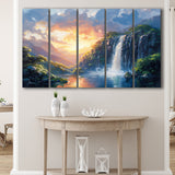 Painting Sunrise Waterfall In The Forest, Extra Large Canvas, Canvas Print Wall Art Decor