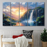 Painting Sunrise Waterfall In The Forest, Extra Large Canvas, Canvas Print Wall Art Decor